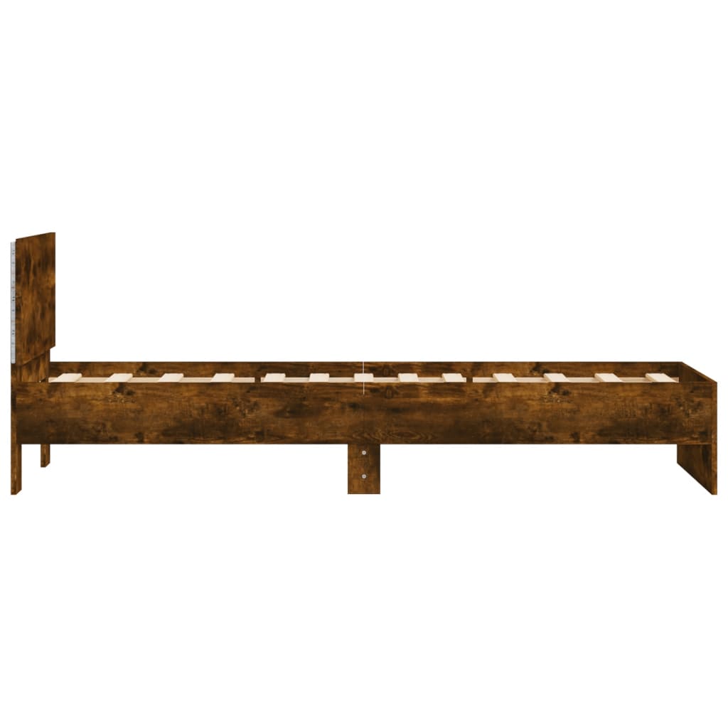 Bed Frame without Mattress with LED Lights Smoked Oak 75x190 cm Small Single