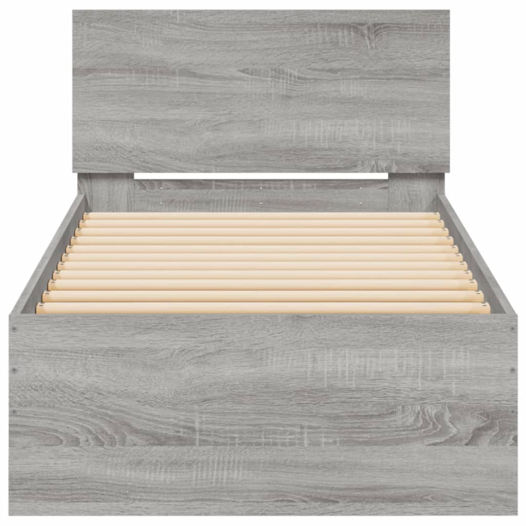 vidaXL Bed Frame without Mattress with LED Lights Grey Sonoma 75x190 cm Small Single