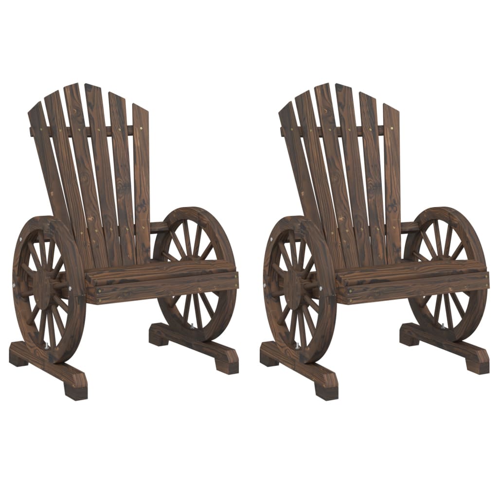 Garden Adirondack Chair | Set of 2 | Burnt wood | Solid Fir Wood | Medium