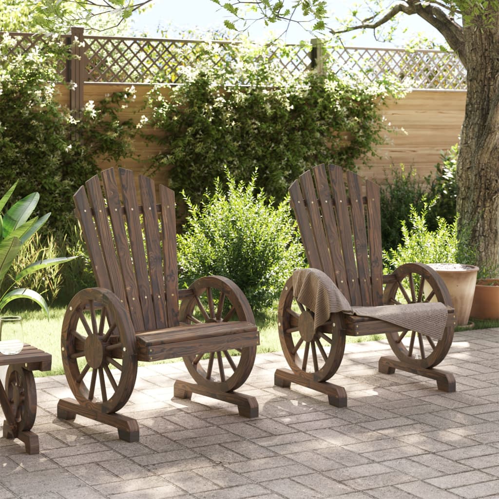 Garden Adirondack Chair | Set of 2 | Burnt wood | Solid Fir Wood | Medium