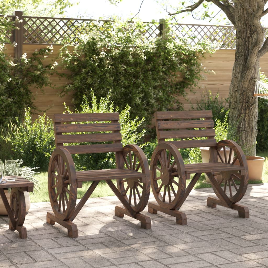 Garden Chair | Set of 2 | Burnt wood | Solid fir wood | Standard