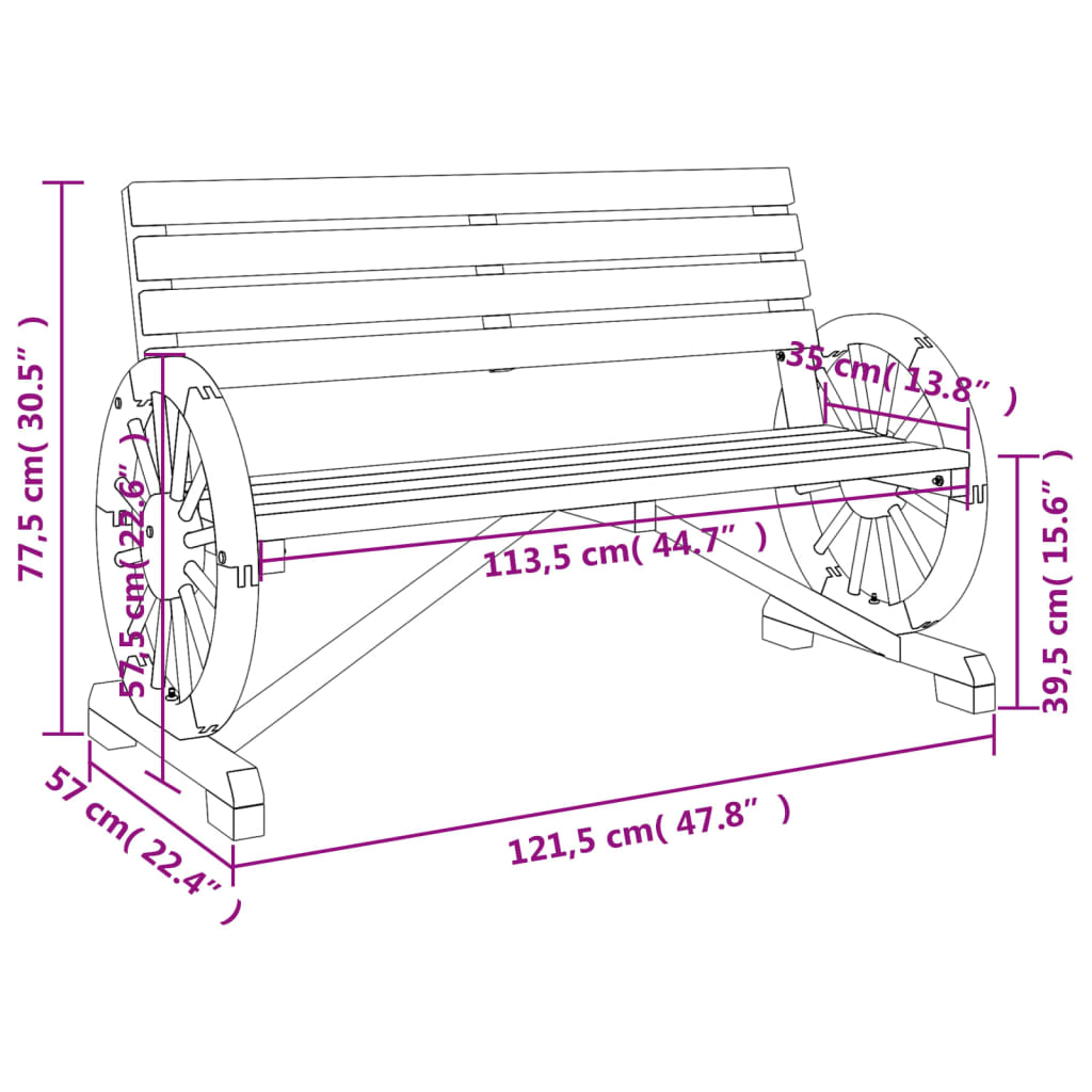 vidaXL Garden Bench 2-Seater Solid Wood Fir