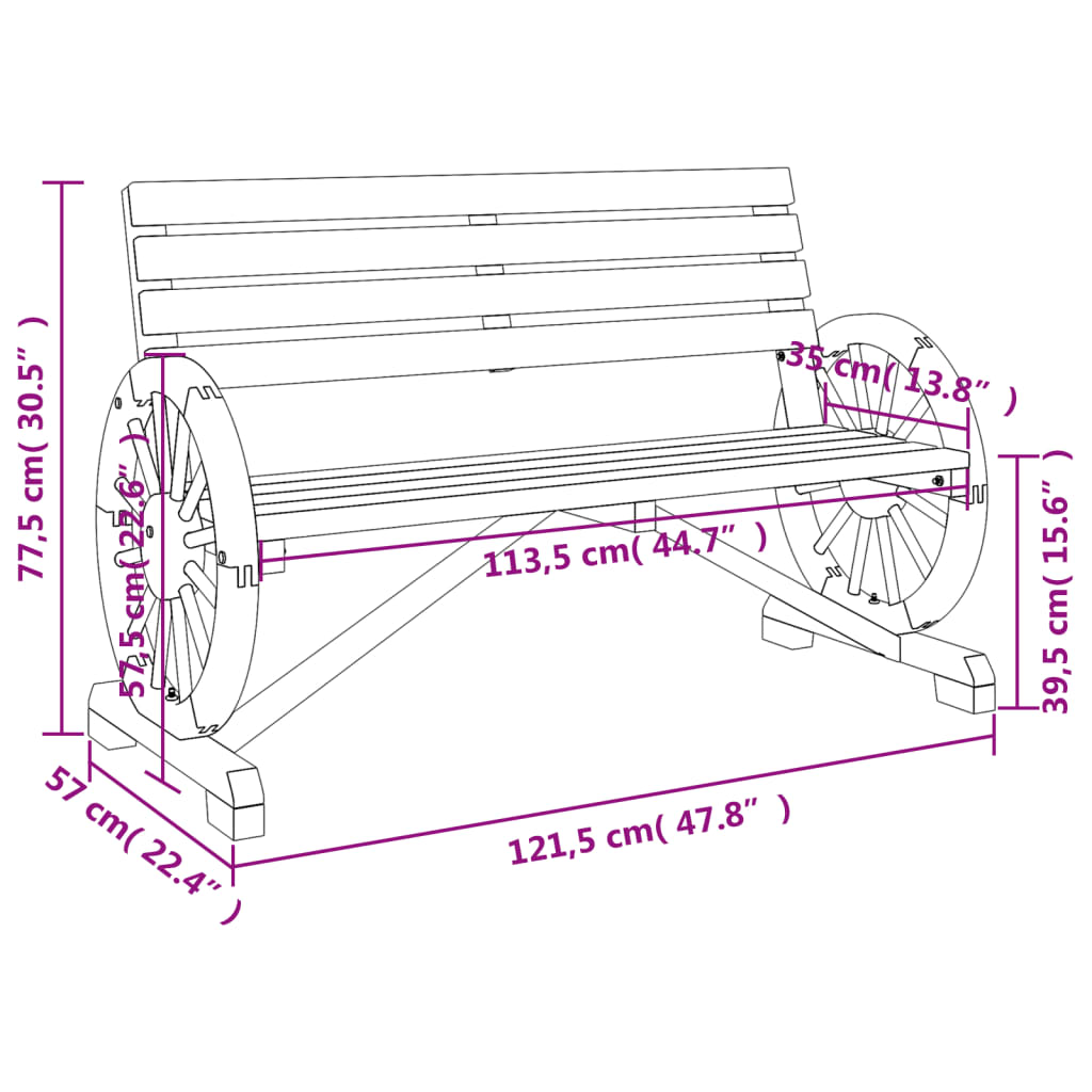 Garden Bench | Burnt wood look | Solid fir wood | 2-seater | Durable