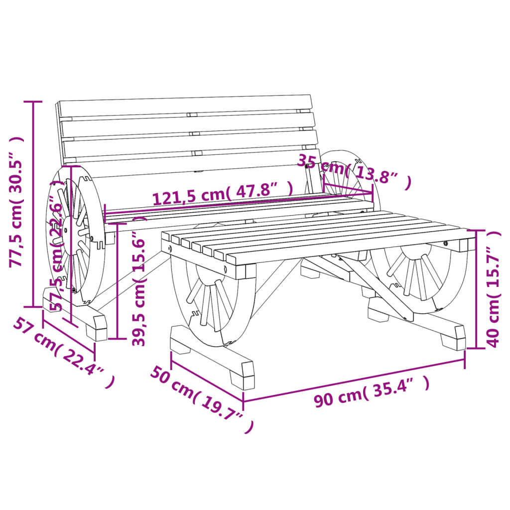 Garden Lounge Set | Burnt Wood | Solid fir wood | Two-piece set
