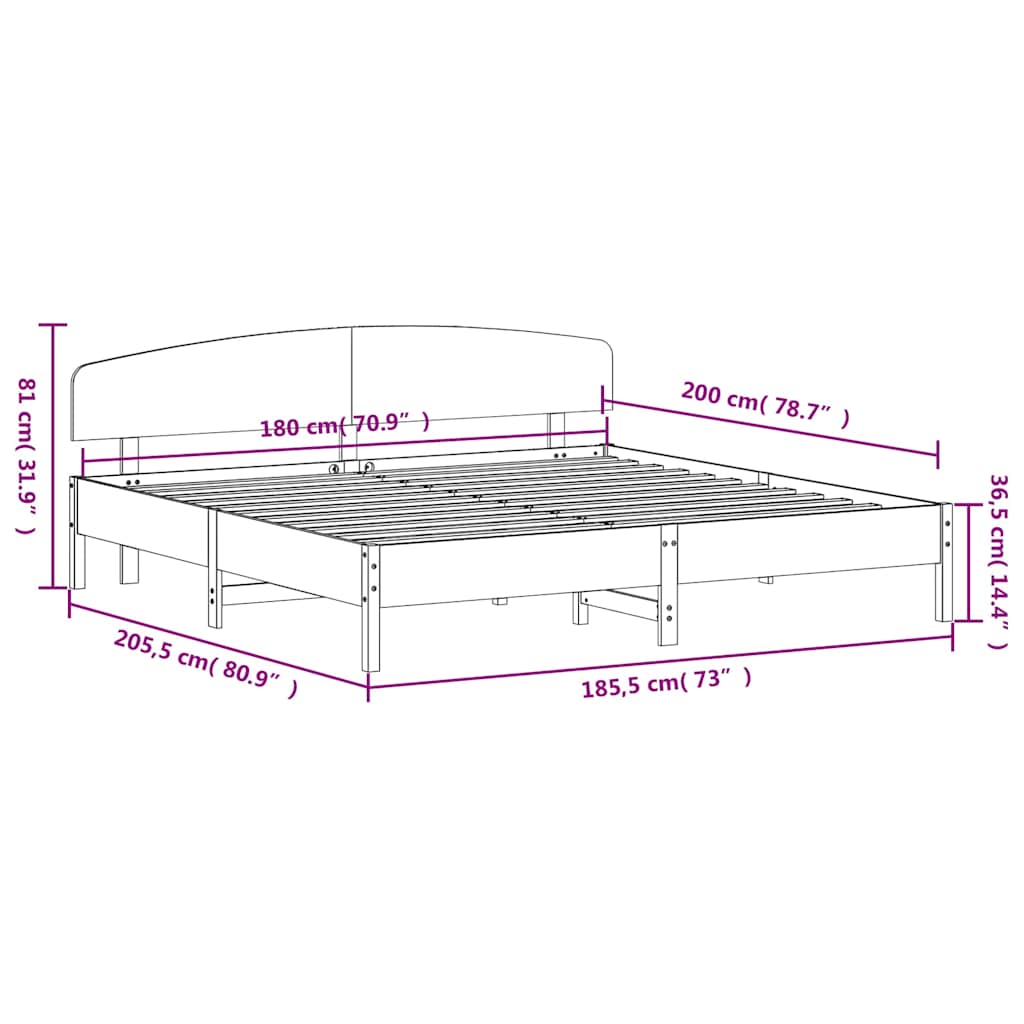 Bed Frame without Mattress Wax Brown 180x200 cm Super King Solid Wood Pine