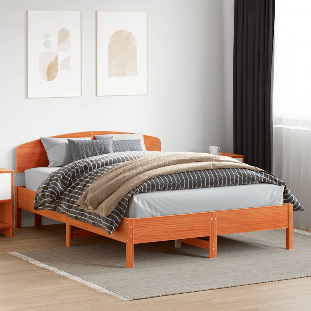 Bed Frame without Mattress Wax Brown 140x200 cm Solid Wood Pine