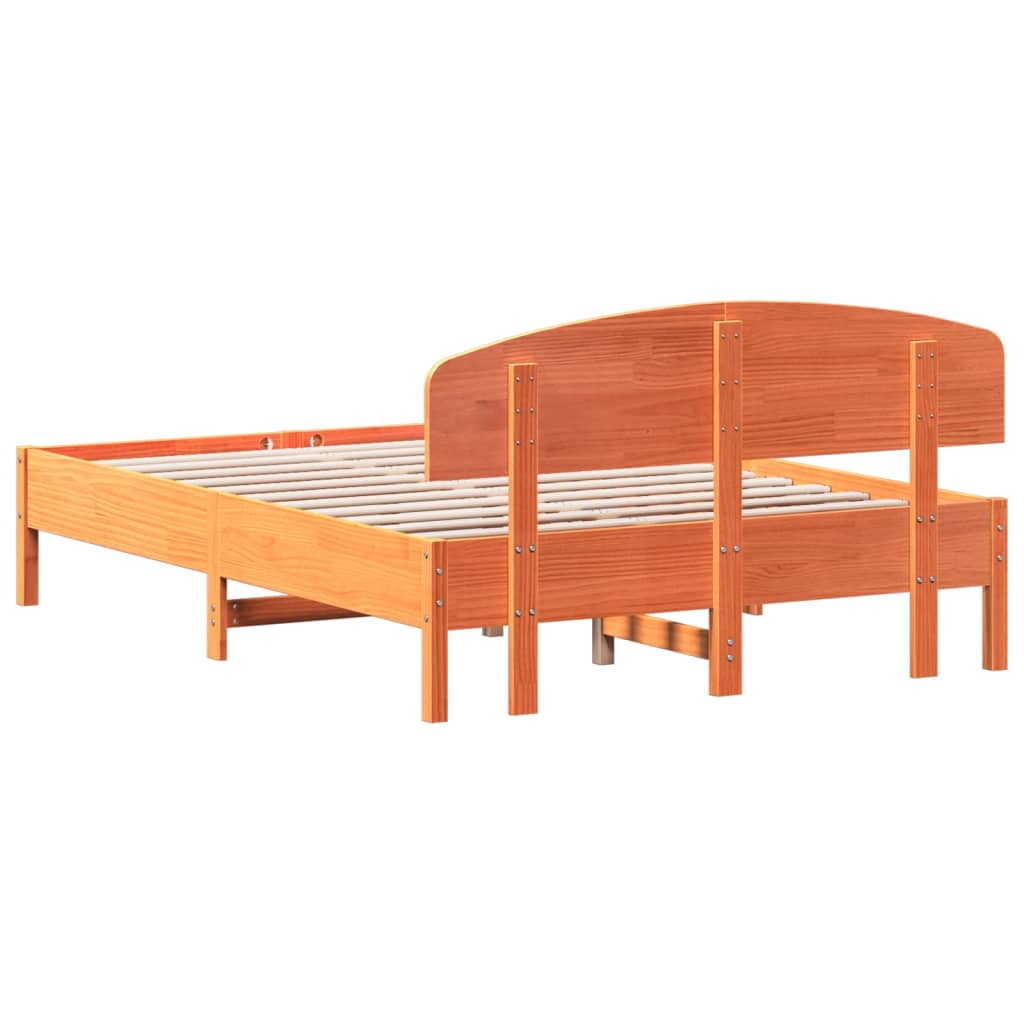 Bed Frame without Mattress Wax Brown 135x190 cm Double Solid Wood Pine