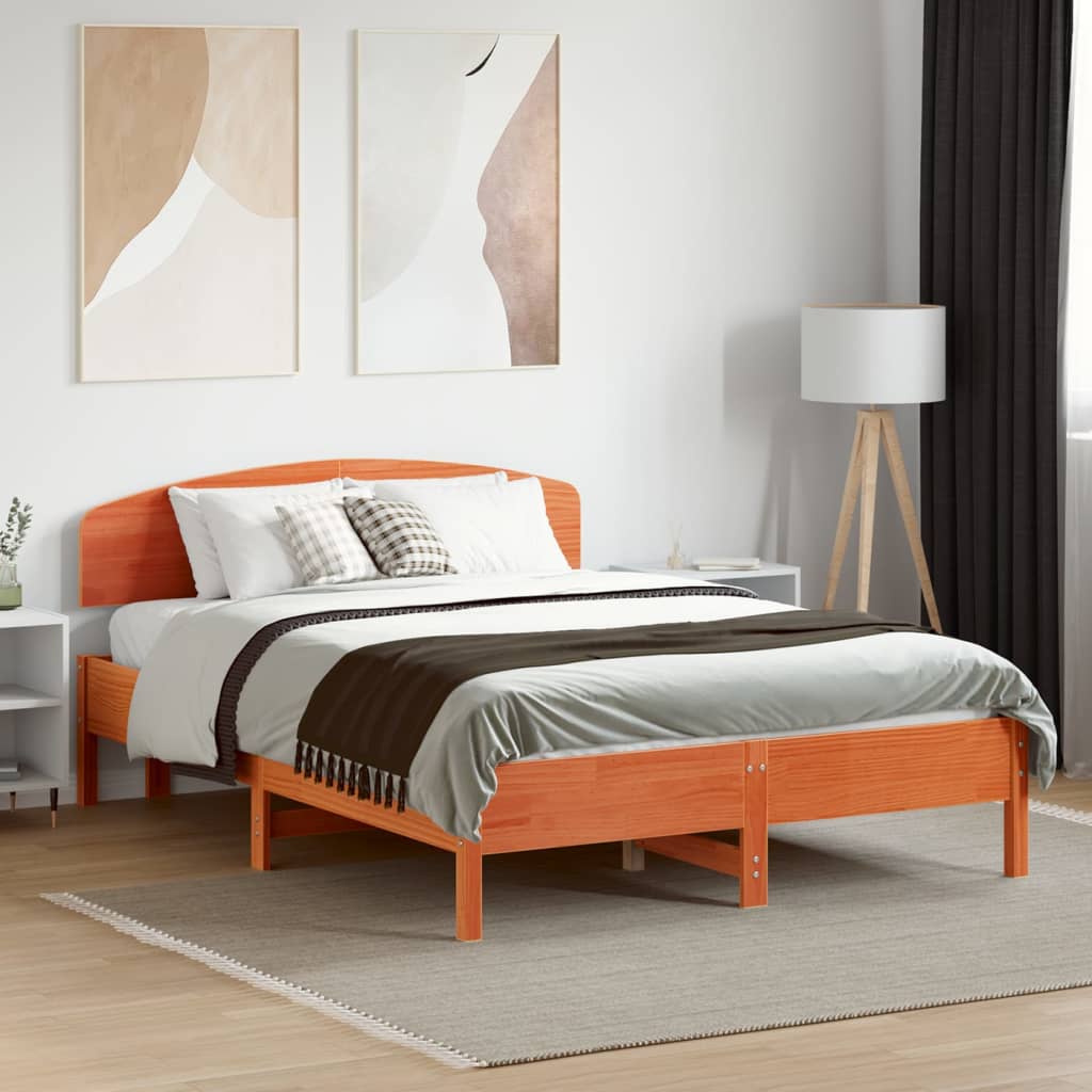 Bed Frame without Mattress Wax Brown 135x190 cm Double Solid Wood Pine