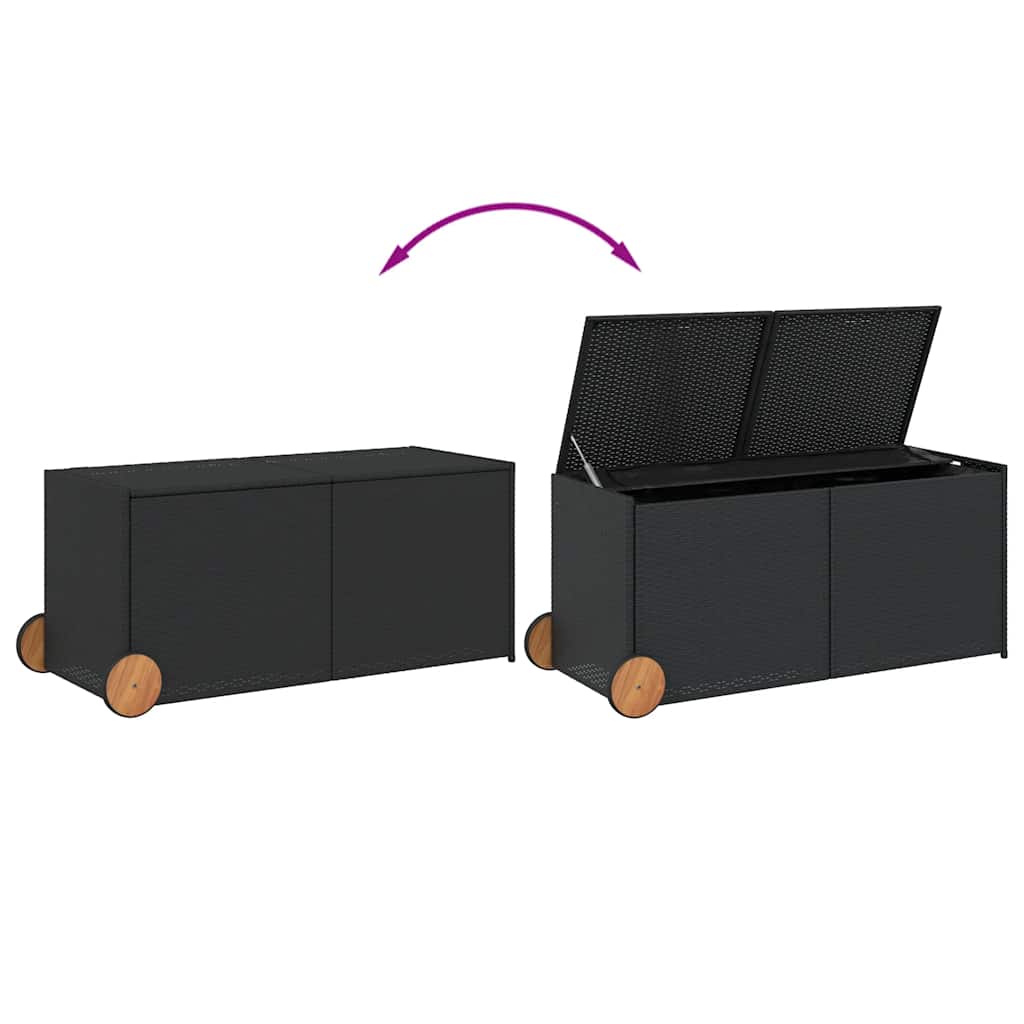 Garden Storage Box with Wheels Black 283L Poly Rattan
