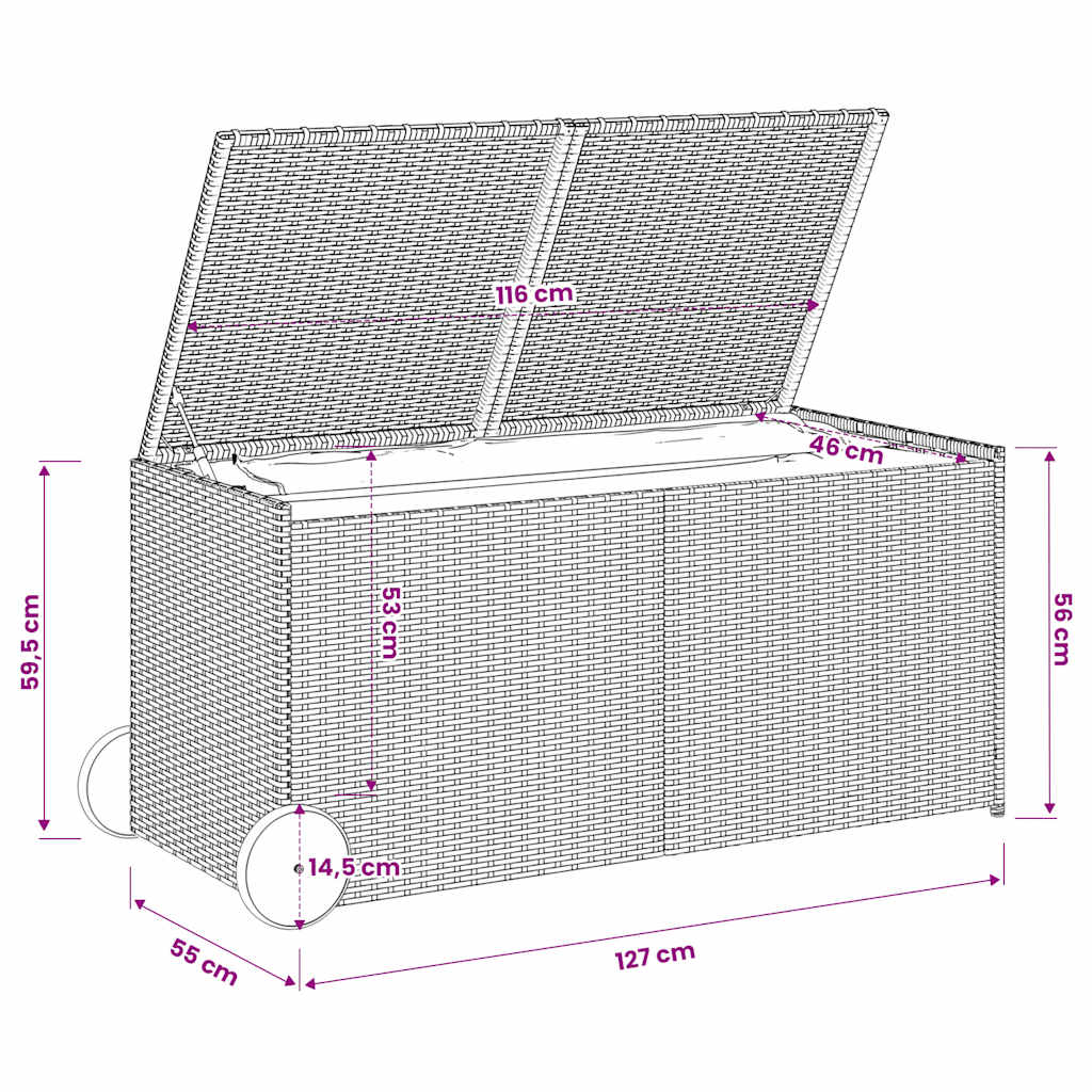 Garden Storage Box with Wheels Black 283L Poly Rattan