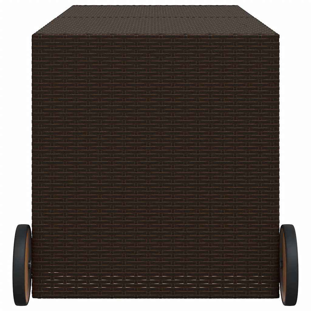 Garden Storage Box with Wheels Brown 283L Poly Rattan