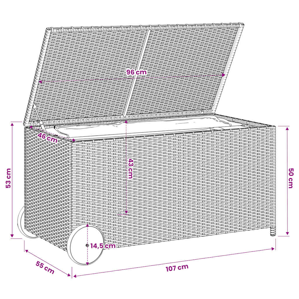 Garden Storage Box with Wheels Black 190L Poly Rattan