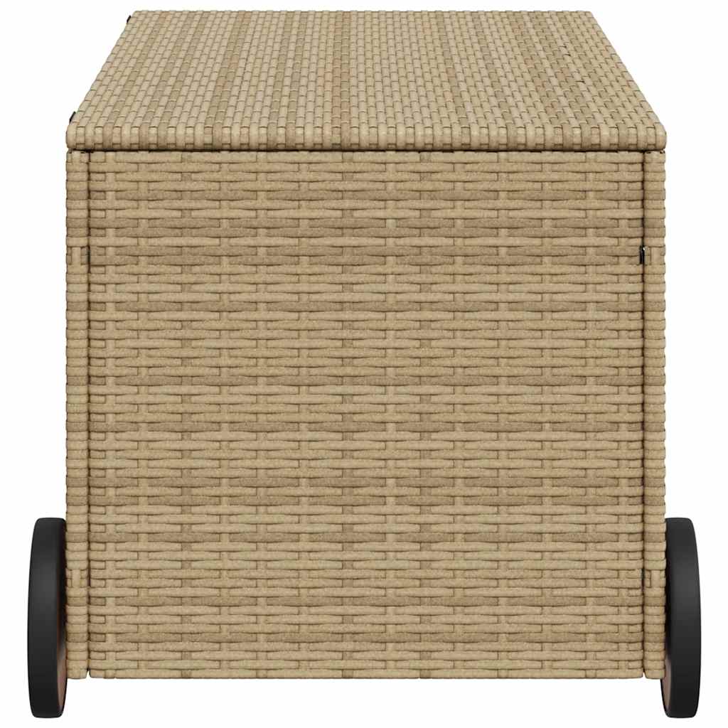Garden Storage Box with Wheels Mix Beige 190L Poly Rattan