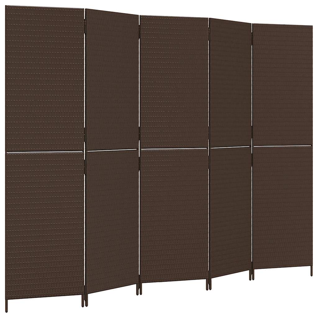 Room Divider 5 Panels Brown Poly Rattan