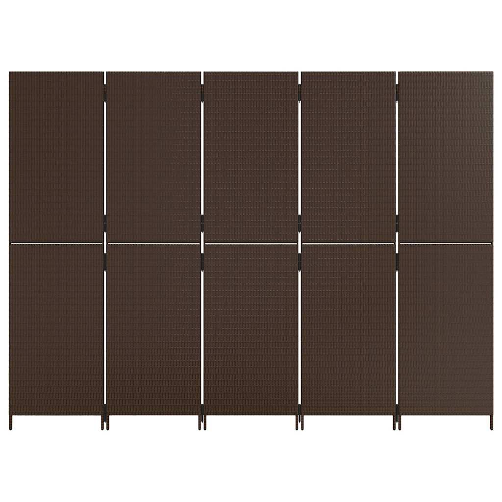 Room Divider 5 Panels Brown Poly Rattan
