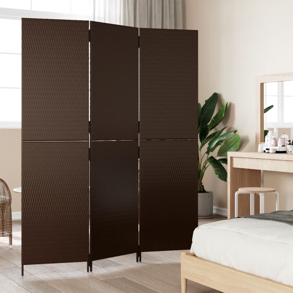 vidaXL Room Divider 3 Panels Brown Poly Rattan