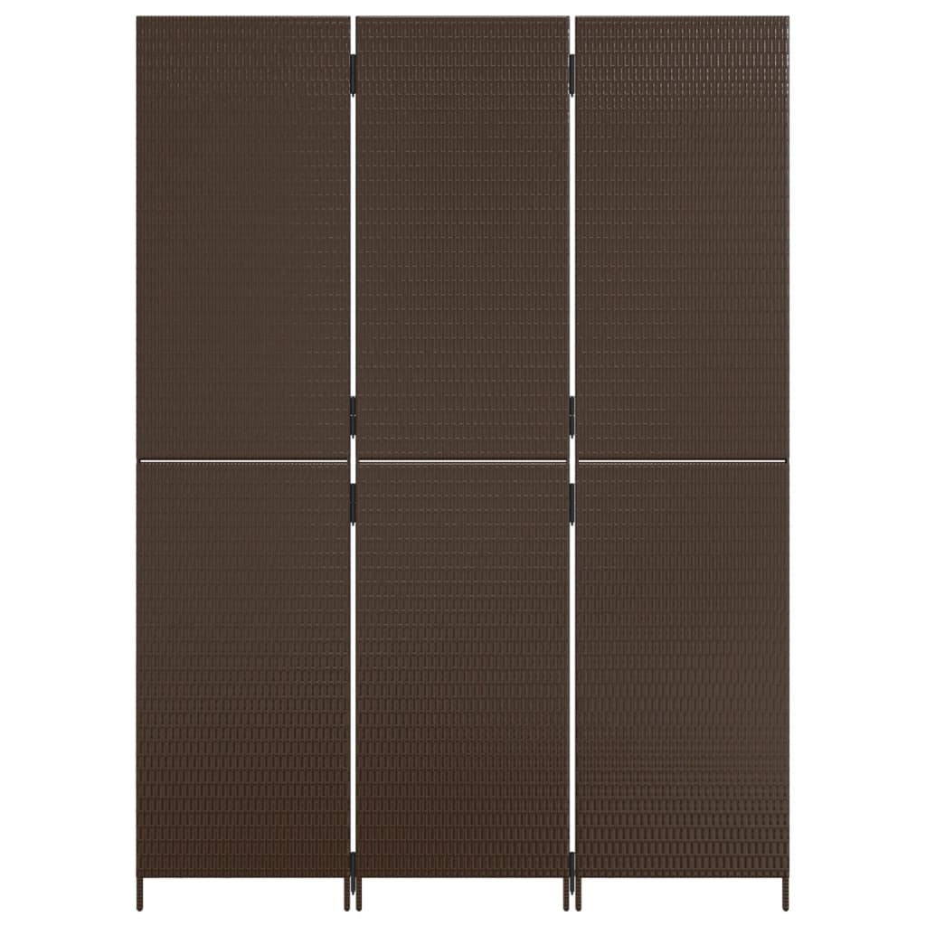 vidaXL Room Divider 3 Panels Brown Poly Rattan