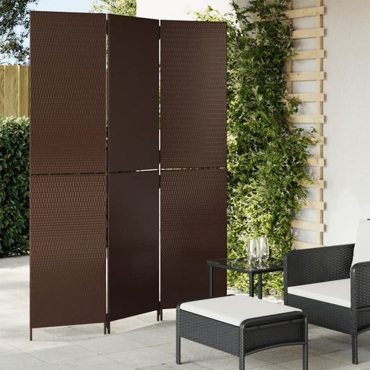 vidaXL Room Divider 3 Panels Brown Poly Rattan