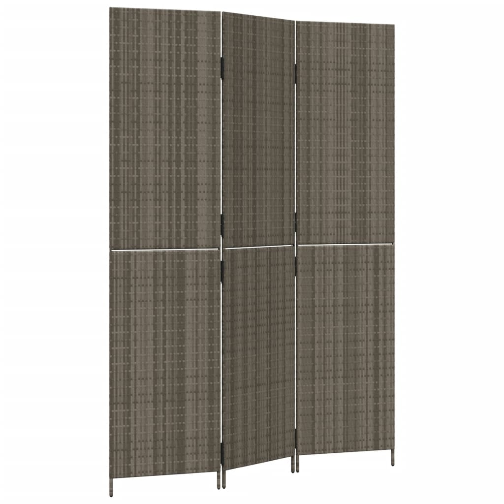 vidaXL Room Divider 3 Panels Grey Poly Rattan