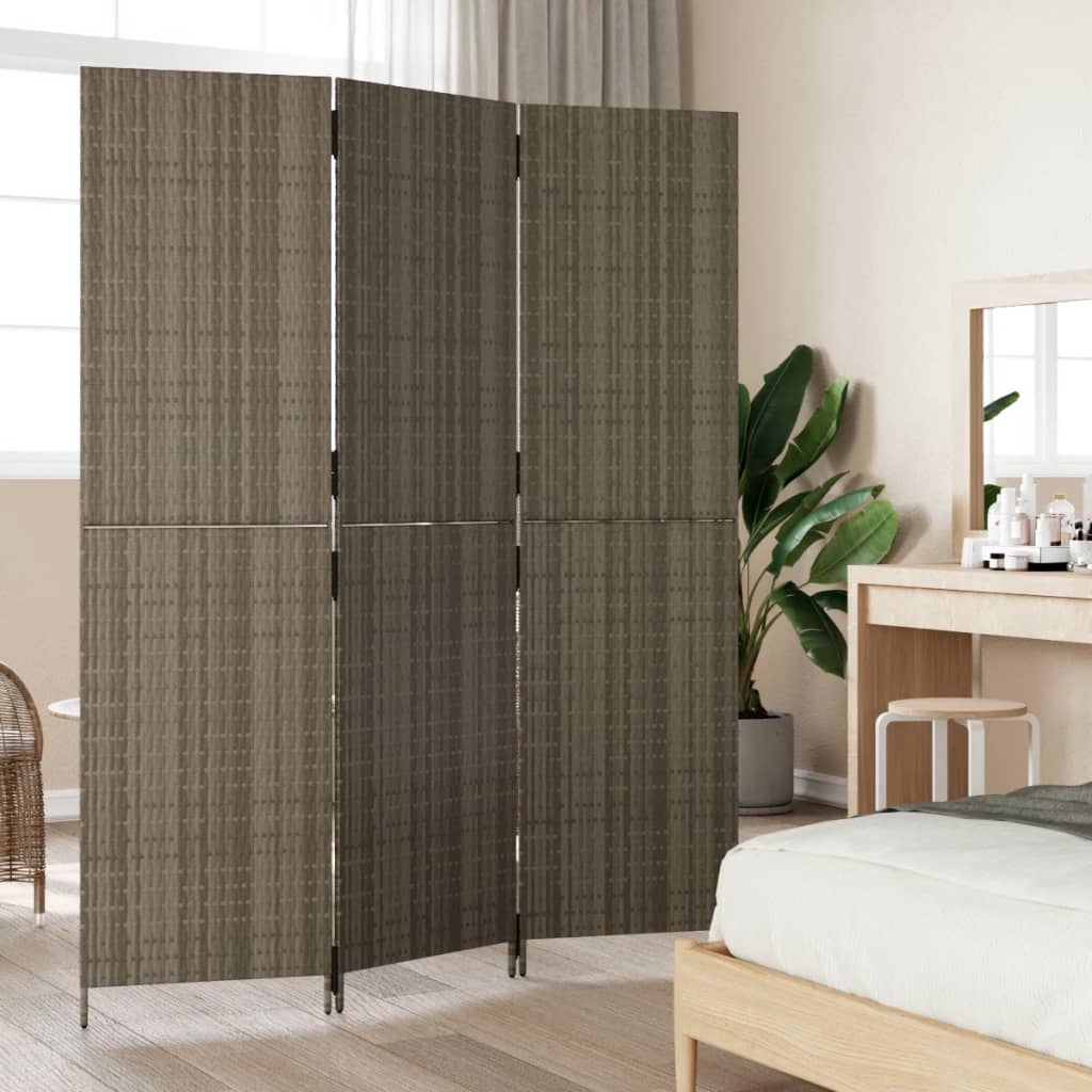 vidaXL Room Divider 3 Panels Grey Poly Rattan