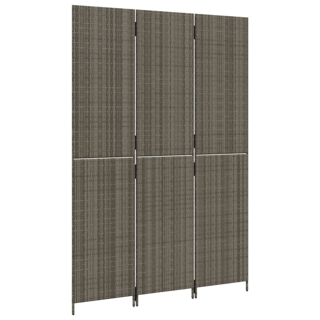 vidaXL Room Divider 3 Panels Grey Poly Rattan