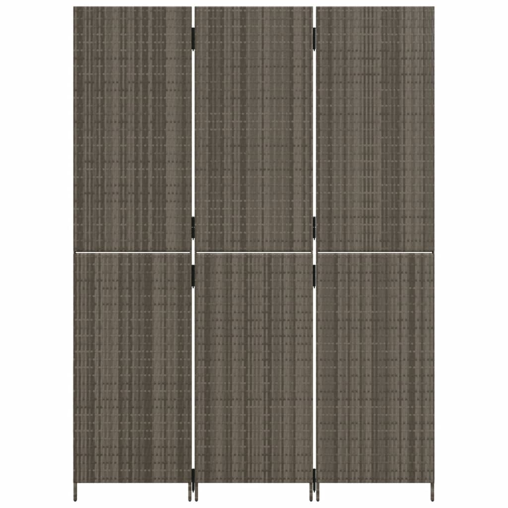 vidaXL Room Divider 3 Panels Grey Poly Rattan