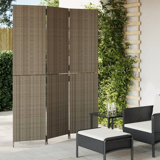 vidaXL Room Divider 3 Panels Grey Poly Rattan