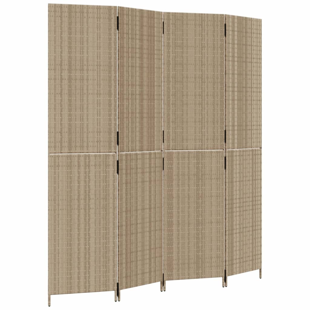 vidaXL Room Divider 4 Panels Beige Poly Rattan