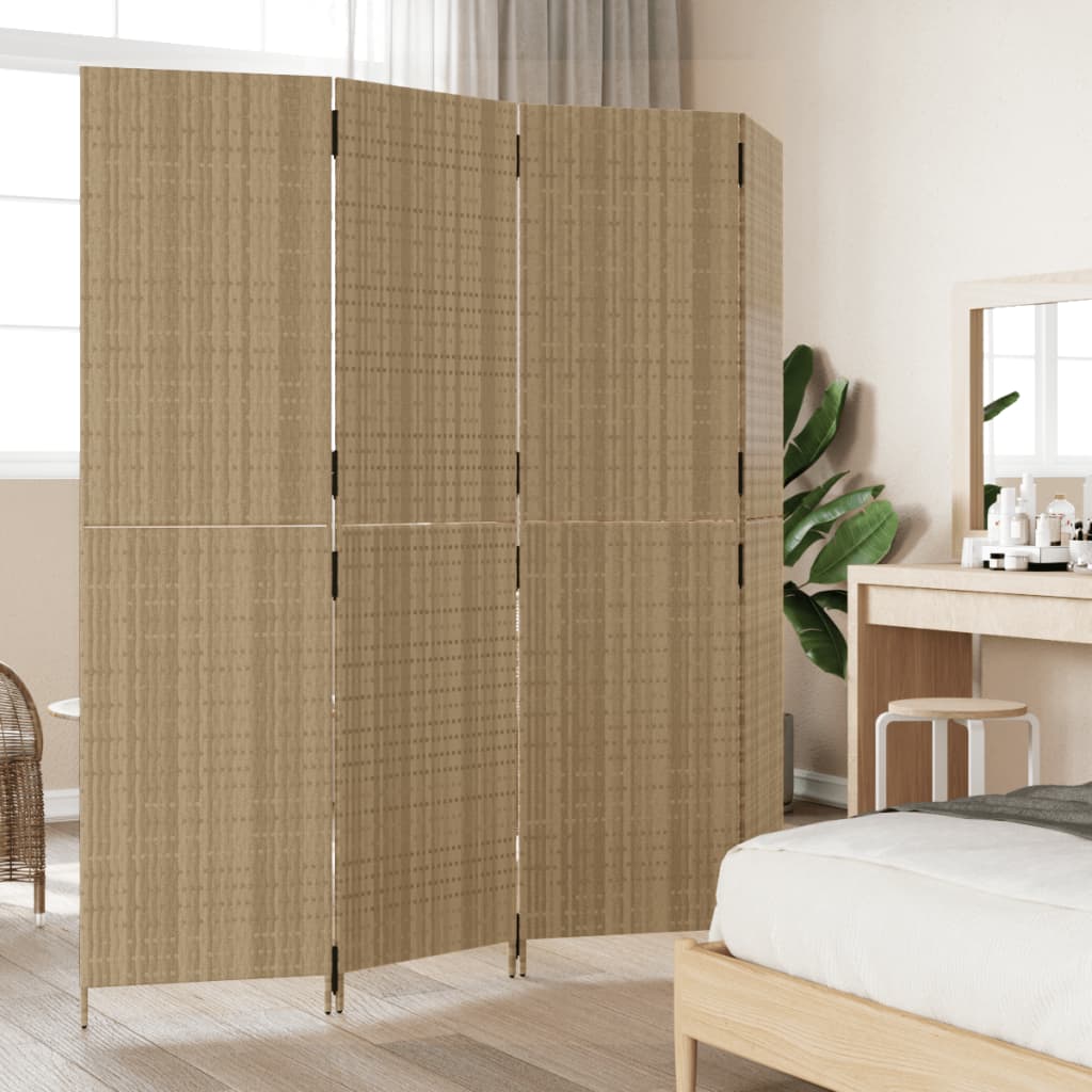 vidaXL Room Divider 4 Panels Beige Poly Rattan