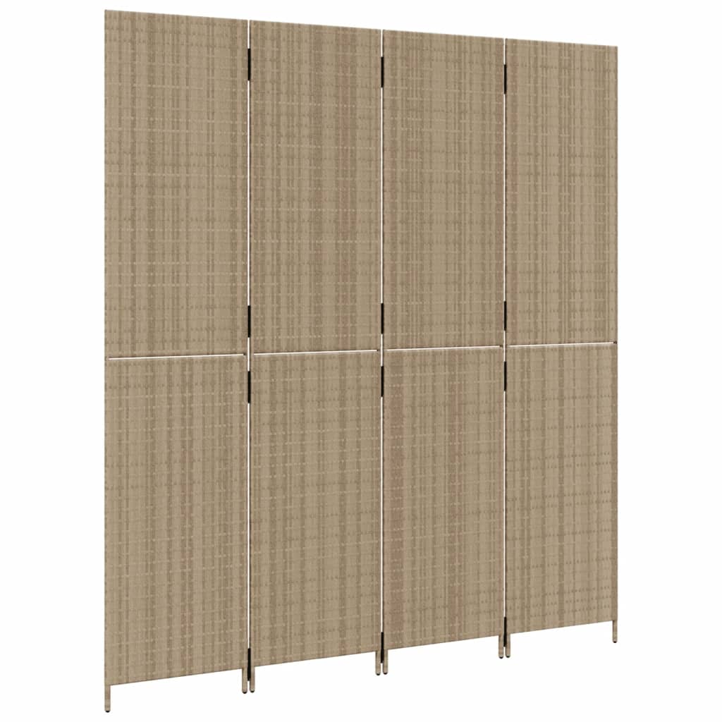 vidaXL Room Divider 4 Panels Beige Poly Rattan