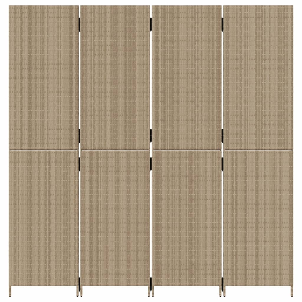 vidaXL Room Divider 4 Panels Beige Poly Rattan