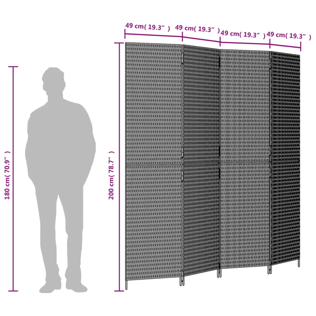 vidaXL Room Divider 4 Panels Beige Poly Rattan