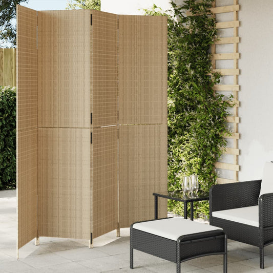 vidaXL Room Divider 4 Panels Beige Poly Rattan