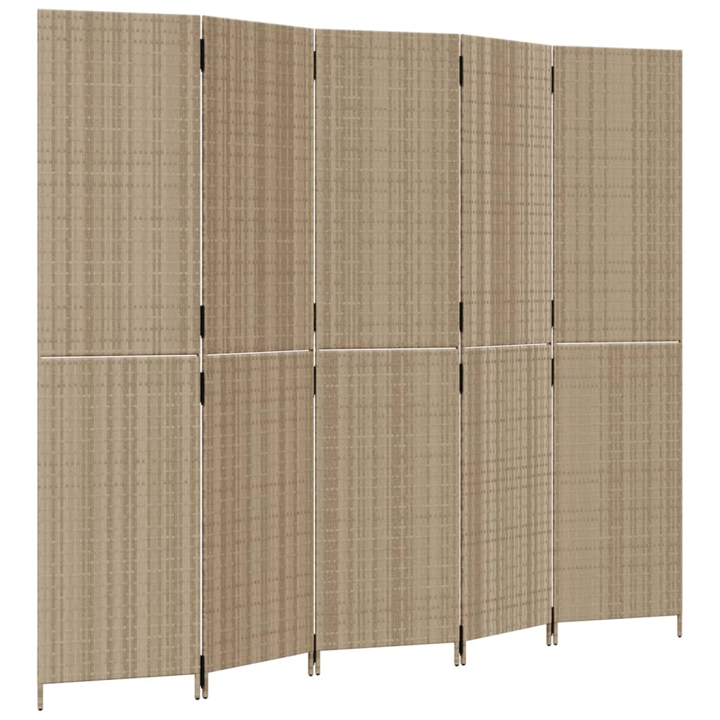 vidaXL Room Divider 5 Panels Beige Poly Rattan