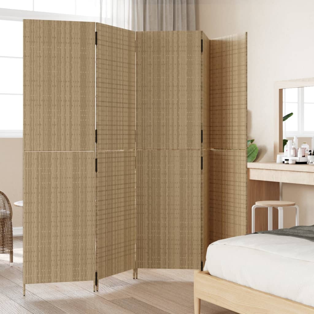 vidaXL Room Divider 5 Panels Beige Poly Rattan