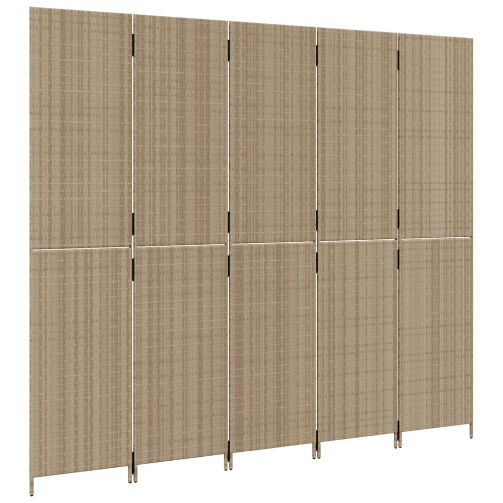 vidaXL Room Divider 5 Panels Beige Poly Rattan