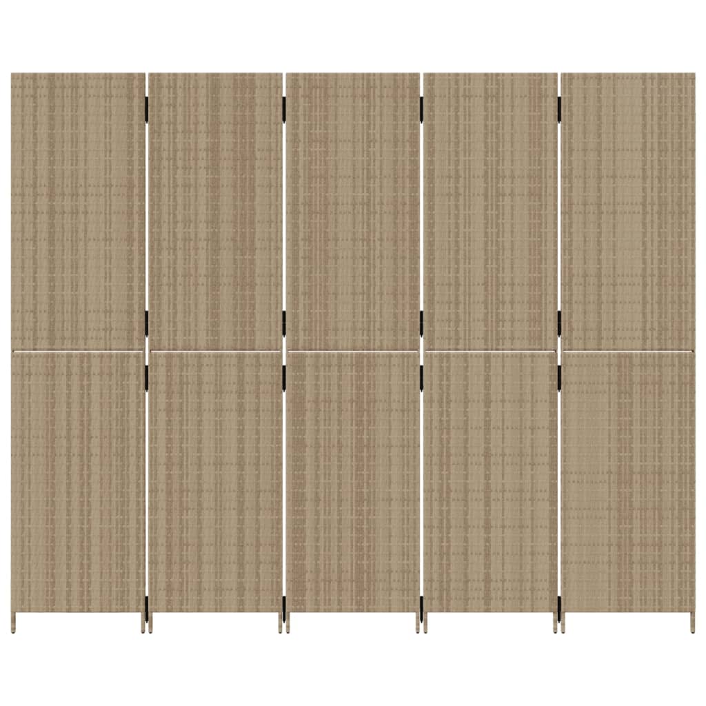 vidaXL Room Divider 5 Panels Beige Poly Rattan