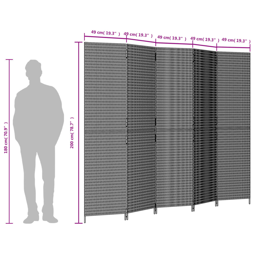 vidaXL Room Divider 5 Panels Beige Poly Rattan