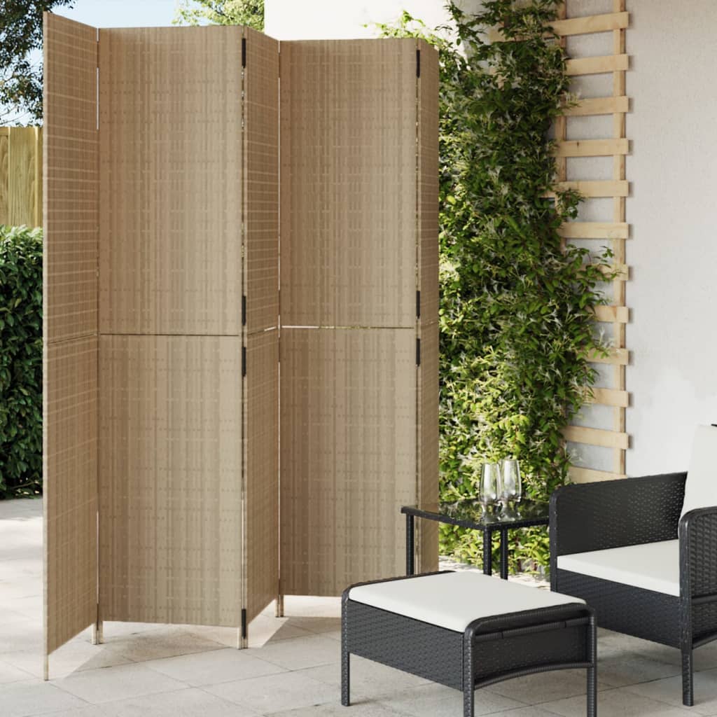 vidaXL Room Divider 5 Panels Beige Poly Rattan