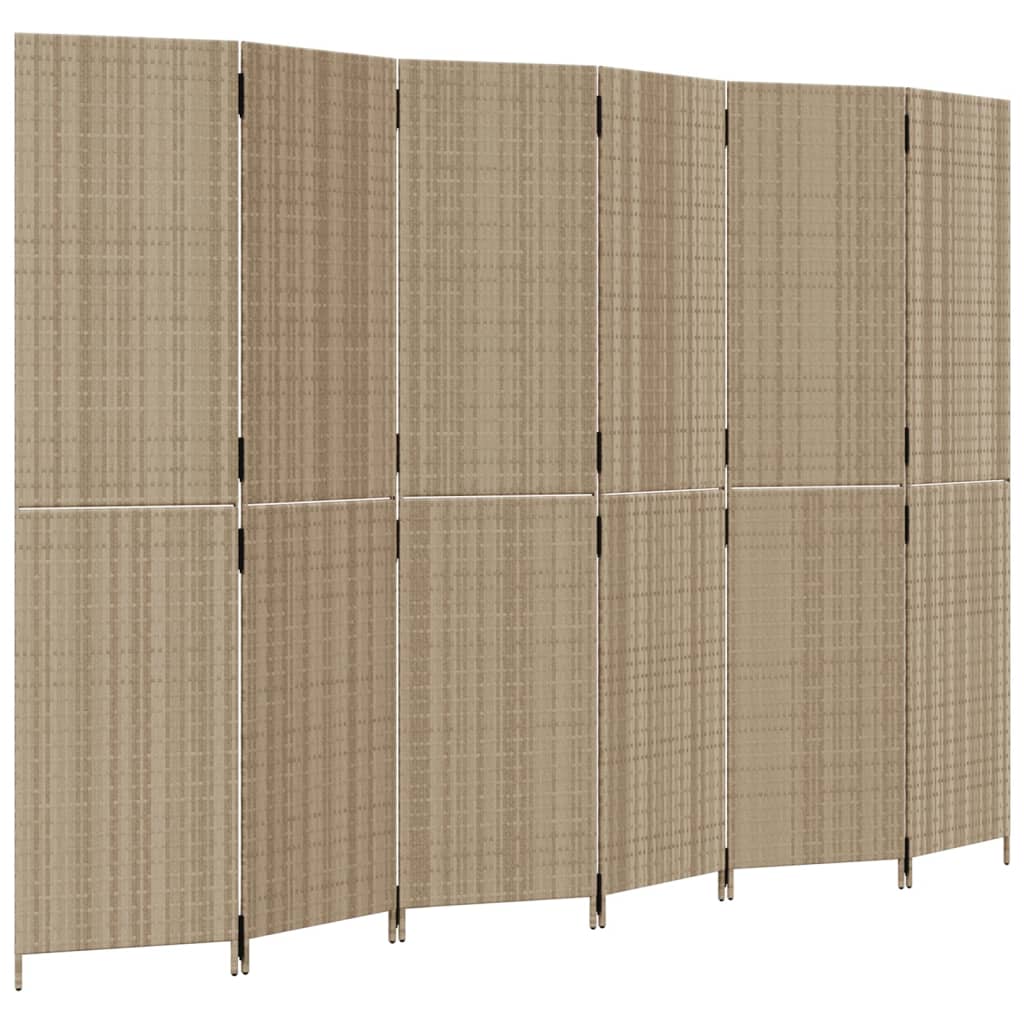 vidaXL Room Divider 6 Panels Beige Poly Rattan