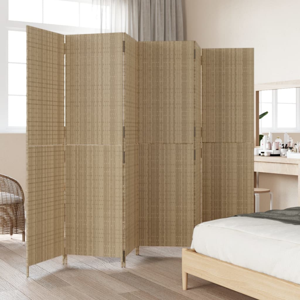 vidaXL Room Divider 6 Panels Beige Poly Rattan