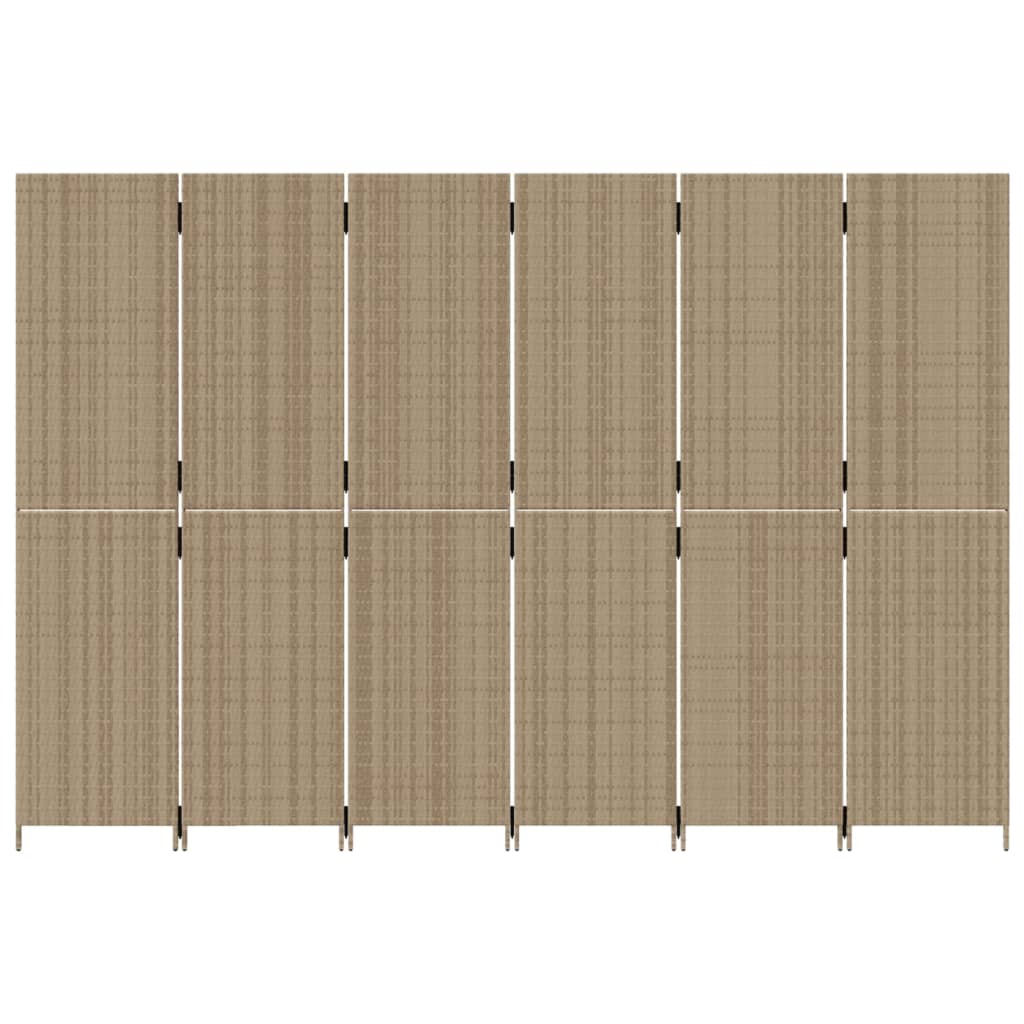 vidaXL Room Divider 6 Panels Beige Poly Rattan