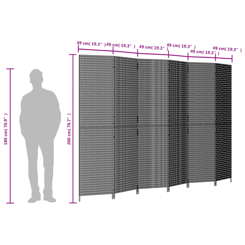 vidaXL Room Divider 6 Panels Beige Poly Rattan