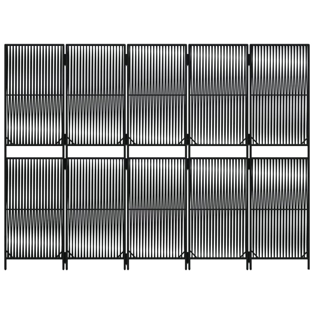 Room Divider 5 Panels Black Poly Rattan