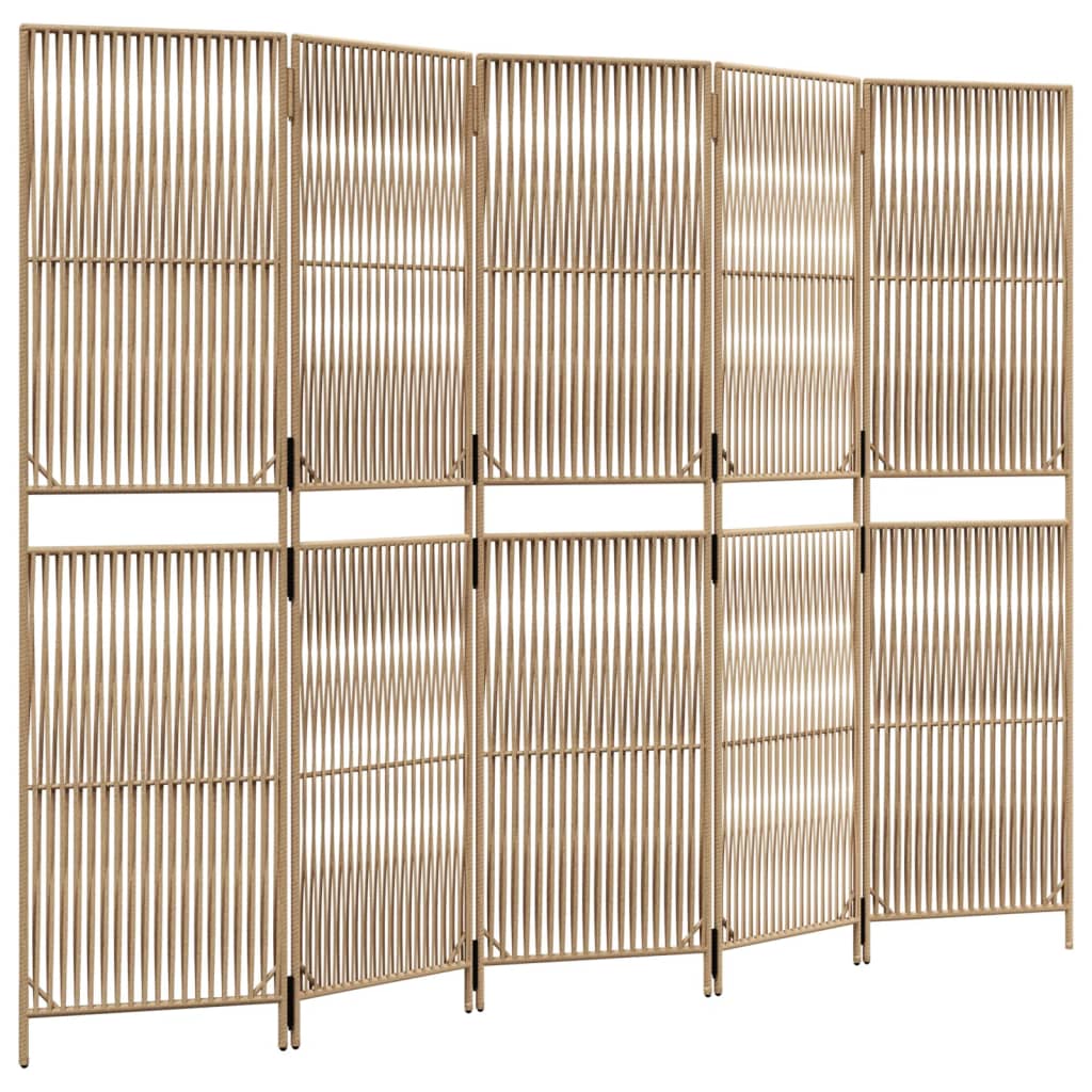 vidaXL Room Divider 5 Panels Beige Poly Rattan