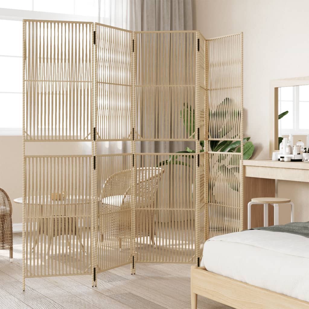 vidaXL Room Divider 5 Panels Beige Poly Rattan