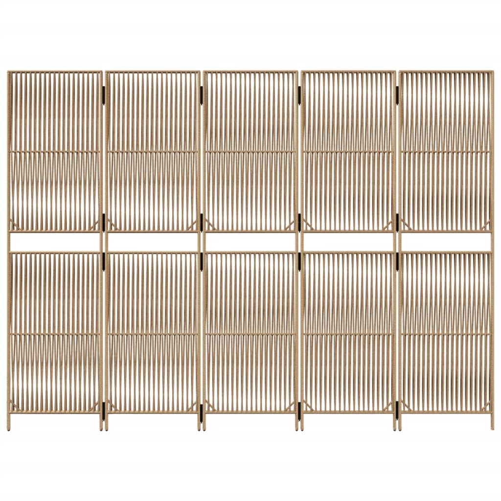 vidaXL Room Divider 5 Panels Beige Poly Rattan