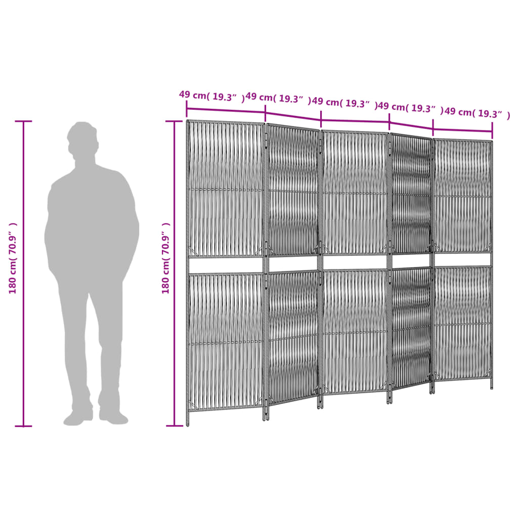 vidaXL Room Divider 5 Panels Beige Poly Rattan