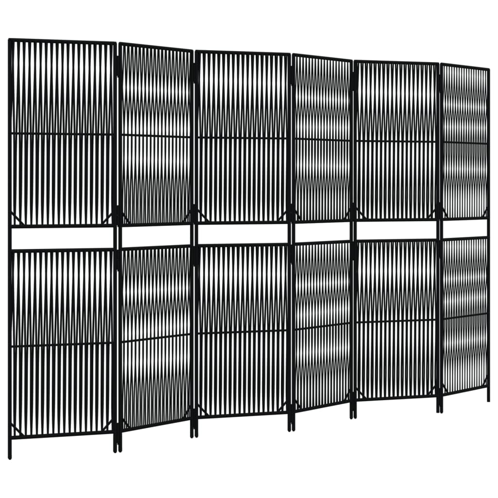 vidaXL Room Divider 6 Panels Black Poly Rattan