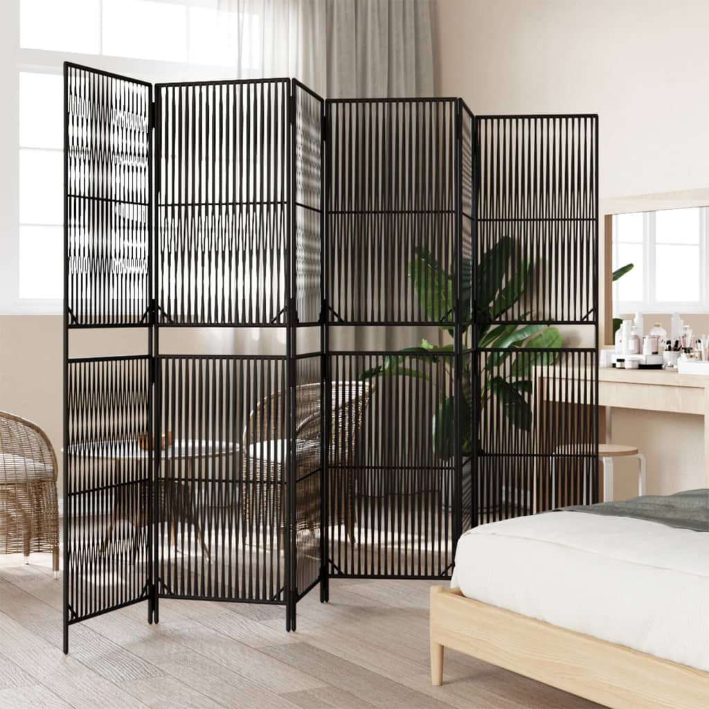 vidaXL Room Divider 6 Panels Black Poly Rattan